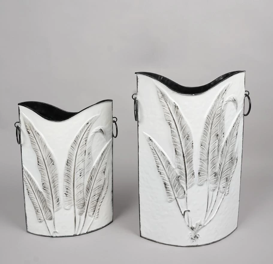 Metal Vase Flat Squire With Leaves Set Of 2 30x14x45/28x10x36cm